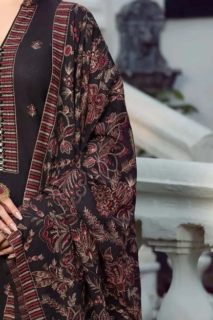 3 Piece Unstitched Heavy Embroidered Dhanak Suit with Embroidered Dhanak Shawl