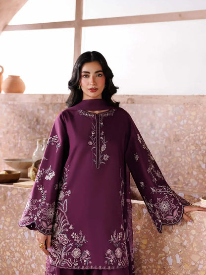 3 Piece Unstitched Heavy Embroidered Dhanak Suit with Printed Wool Shawl
