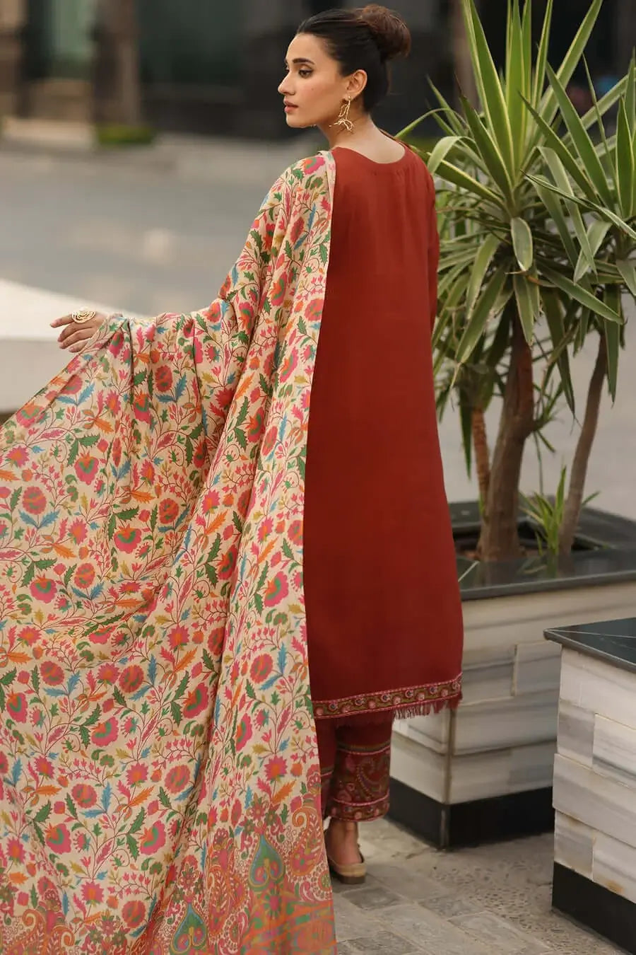 3 Piece Unstitched Embroidered Dhanak Suit with Printed Wool Shawl