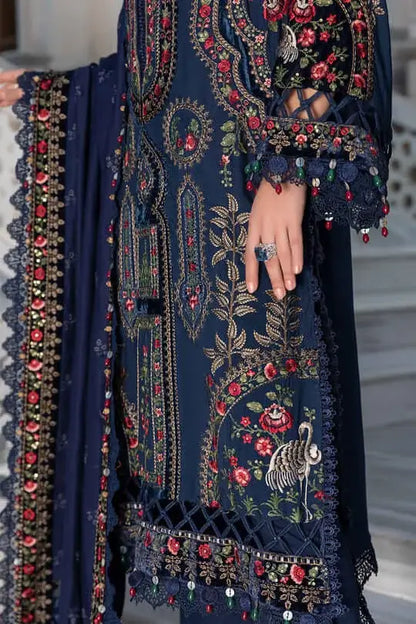 3 Piece Unstitched Heavy Embroidered Dhanak Suit with Embroidered Dhanak Shawl