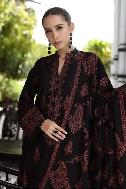 3 Piece Unstitched Heavy Embroidered Dhanak Suit with Embroidered Dhanak Shawl