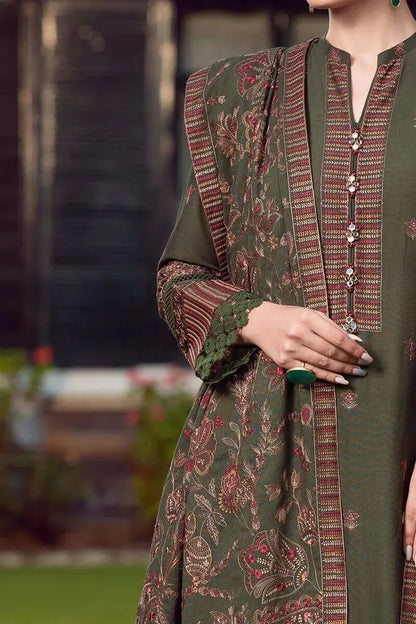 3 Piece Unstitched Heavy Embroidered Dhanak Suit with Embroidered Dhanak Shawl