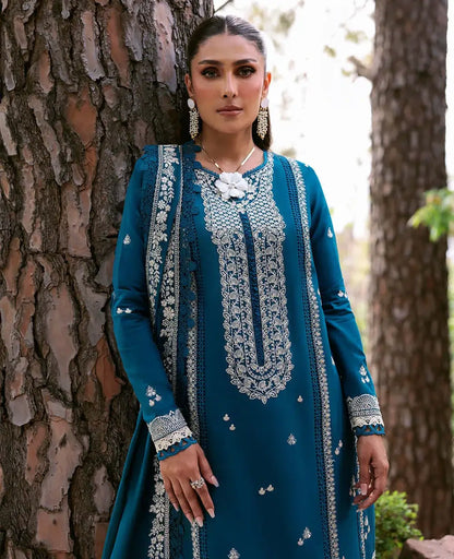 3 Piece Unstitched Heavy Embroidered Dhanak Suit with Embroidered Dhanak Shawl