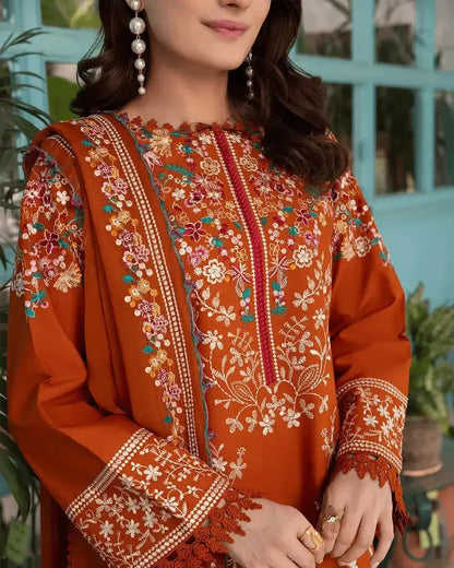 3 Piece Unstitched Heavy Embroidered Dhanak Suit with Printed Wool Shawl