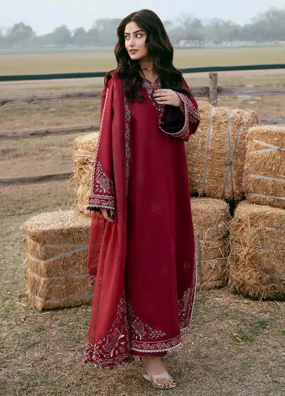 3 Piece Unstitched Heavy Embroidered Dhanak Suit with Embroidered Dhanak Shawl