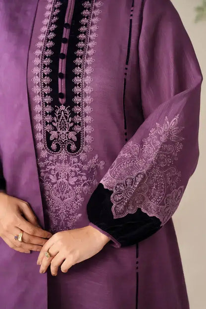 3 Piece Unstitched Embroidered Dhanak Suit with Plain Dhanak Shawl with Velvet Pallu Pcs