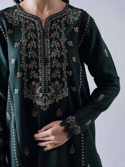 3 Piece Unstitched Heavy Embroidered Dhanak Suit with Embroidered Dhanak Shawl