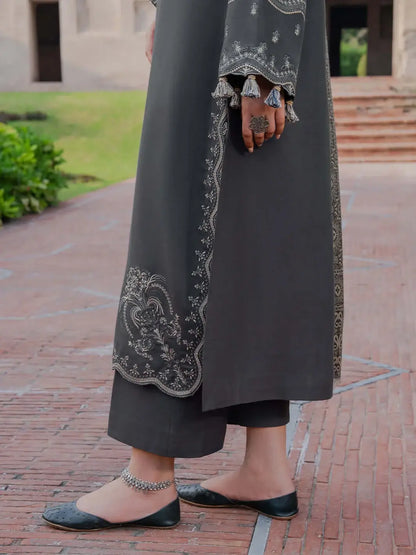 3 Piece Unstitched Embroidered Dhanak Suit with Printed Wool Shawl