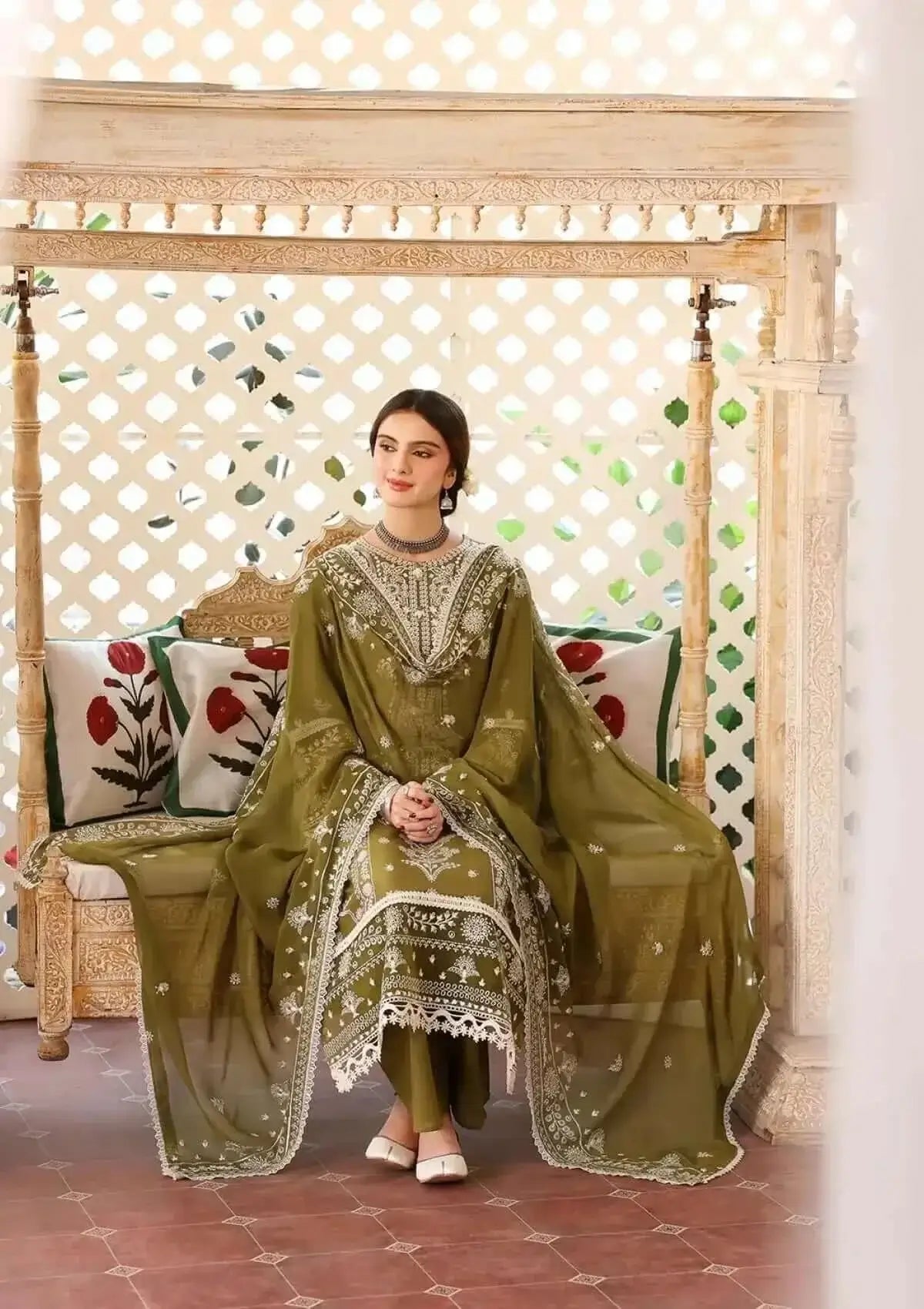 3 Piece Unstitched Heavy Embroidered Dhanak Suit with Embroidered Dhanak Shawl