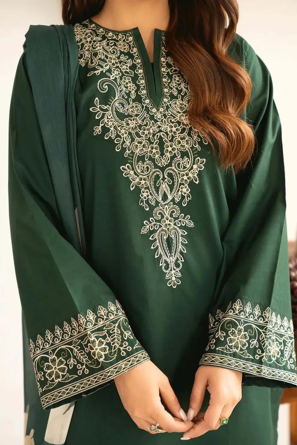 3 Piece Unstitched Embroidered Dhanak Suit with Printed Wool Shawl