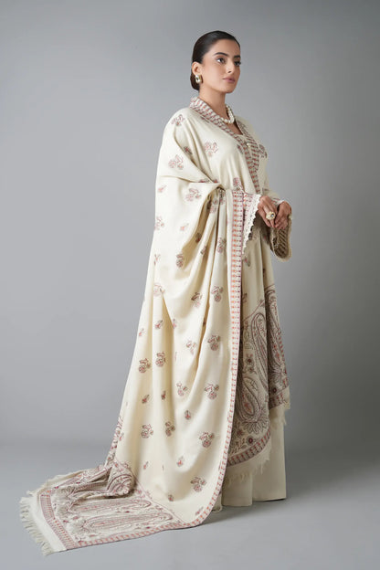 3 Piece Unstitched Heavy Embroidered Dhanak Suit with Embroidered Dhanak Shawl