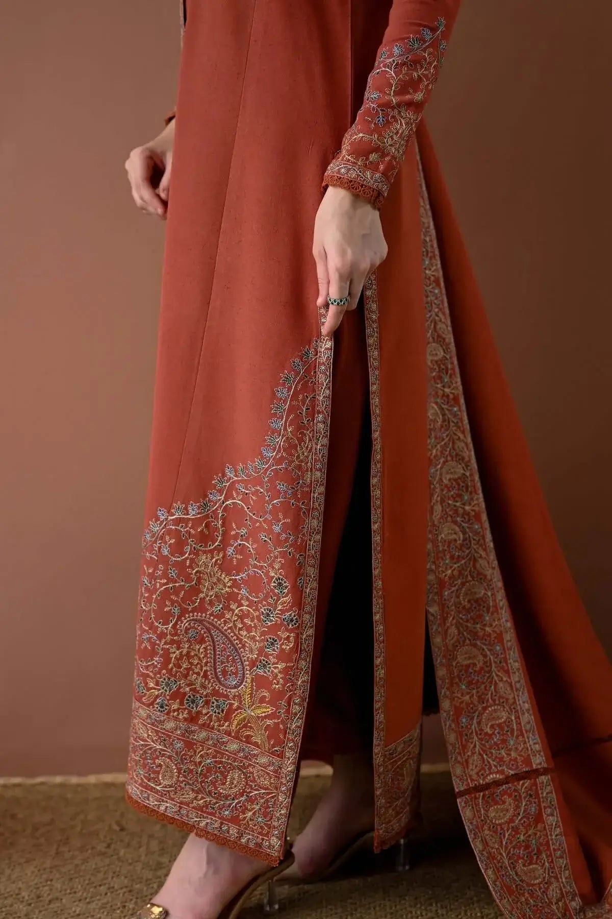 3 Piece Unstitched Heavy Embroidered Dhanak Suit with Embroidered Dhanak Shawl