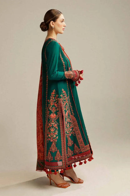 3 Piece Unstitched Heavy Embroidered Dhanak Suit with Printed Wool Shawl