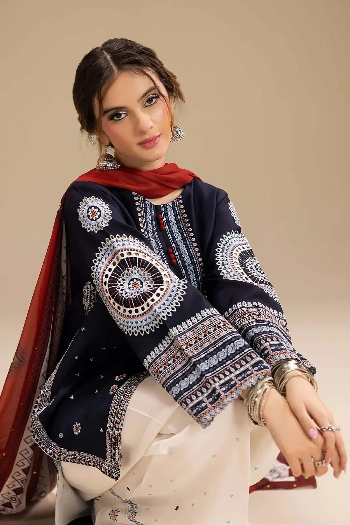 3 Piece Unstitched Heavy Embroidered Dhanak Suit with Printed Wool Shawl