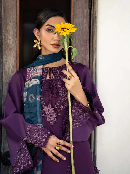 3 Piece Unstitched Heavy Embroidered Dhanak Suit with Printed Wool Shawl