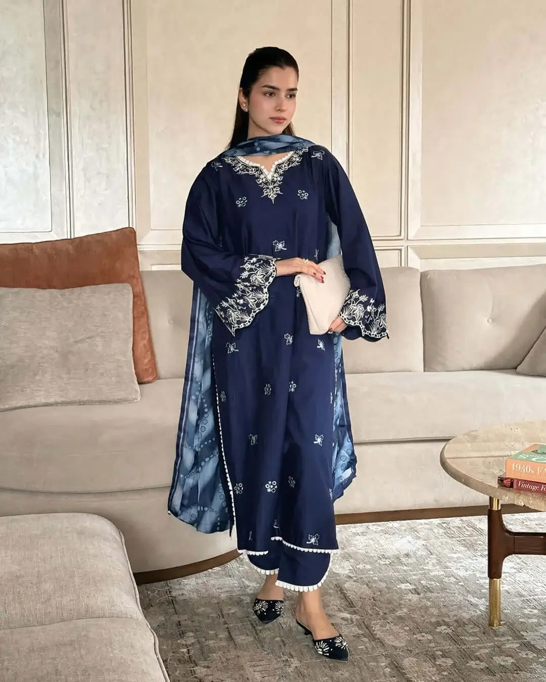 3 Piece Unstitched Heavy Embroidered Dhanak Suit with Printed Wool Shawl
