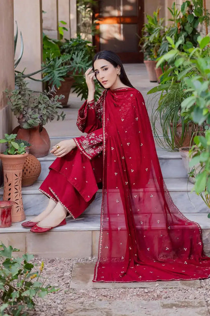3 Piece Unstitched Heavy Embroidered Dhanak Suit with Embroidered Dhanak Shawl