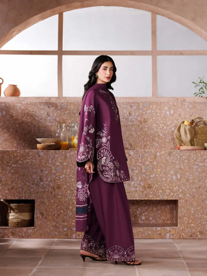 3 Piece Unstitched Heavy Embroidered Dhanak Suit with Printed Wool Shawl