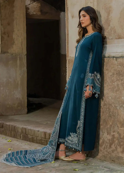3 Piece Unstitched Embroidered Dhanak Suit with Printed Wool Shawl