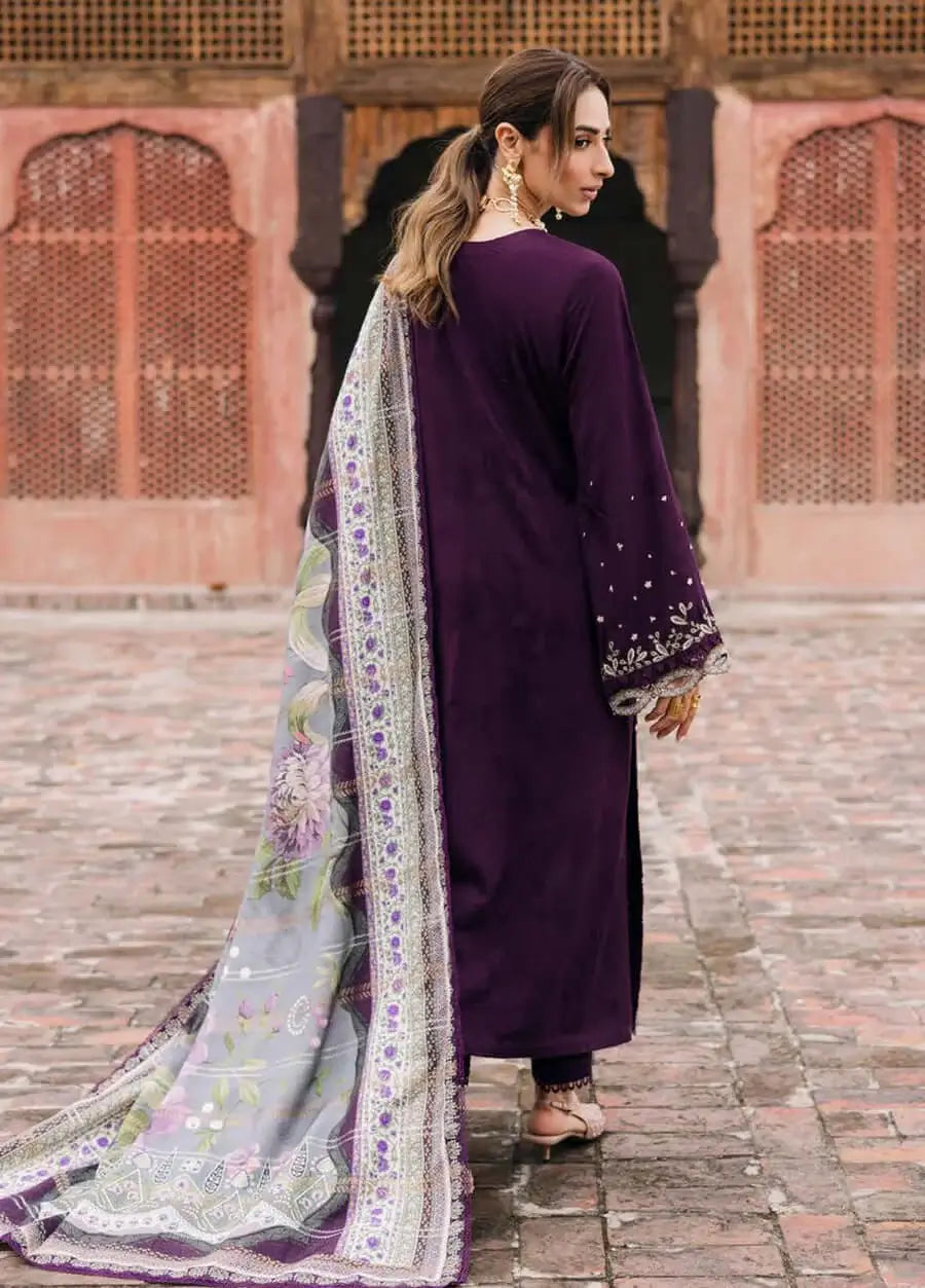 3 Piece Unstitched Heavy Embroidered Dhanak Suit with Printed Wool Shawl