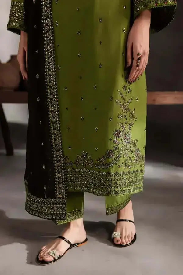 3 Piece Unstitched Heavy Sequenced Embroidered Dhanak Suit with Sequenced Embroidered Dhanak Shawl