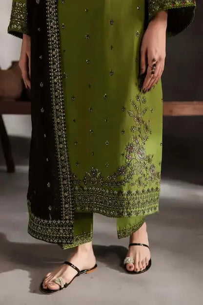 3 Piece Unstitched Heavy Sequenced Embroidered Dhanak Suit with Sequenced Embroidered Dhanak Shawl