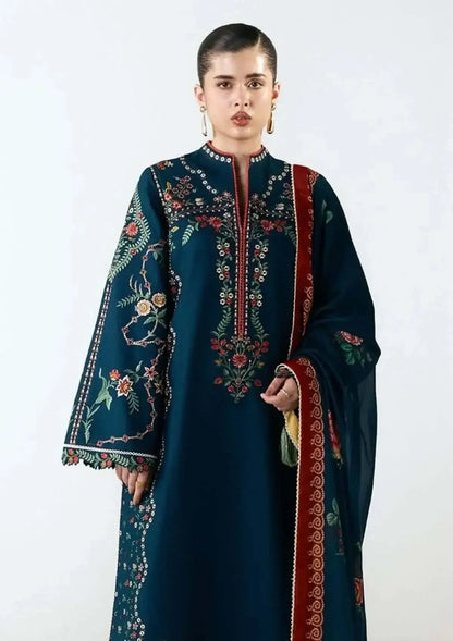 3 Piece Unstitched Heavy Embroidered Dhanak Suit with Printed Wool Shawl