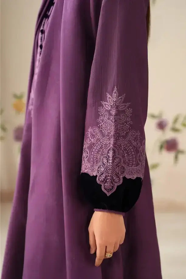 3 Piece Unstitched Embroidered Dhanak Suit with Plain Dhanak Shawl with Velvet Pallu Pcs