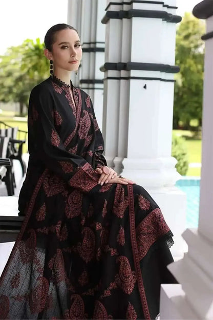 3 Piece Unstitched Heavy Embroidered Dhanak Suit with Embroidered Dhanak Shawl