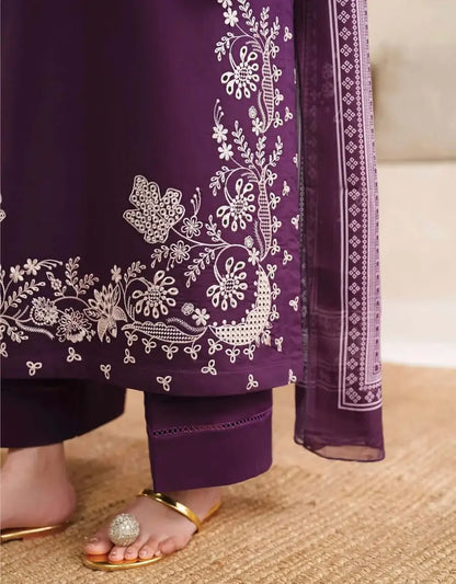 3 Piece Unstitched Embroidered Dhanak Suit with Printed Wool Shawl