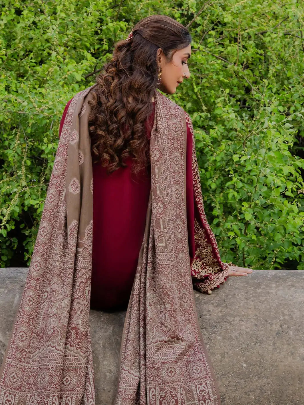 3 Piece Unstitched Embroidered Dhanak Suit with Printed Wool Shawl