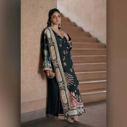 2 Piece Unstitched Heavy Sequenced Embroidered Shamoz Silk Suit