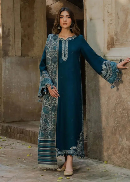 3 Piece Unstitched Embroidered Dhanak Suit with Printed Wool Shawl