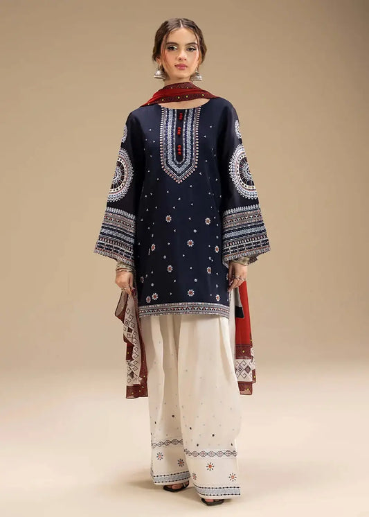 3 Piece Unstitched Heavy Embroidered Dhanak Suit with Printed Wool Shawl