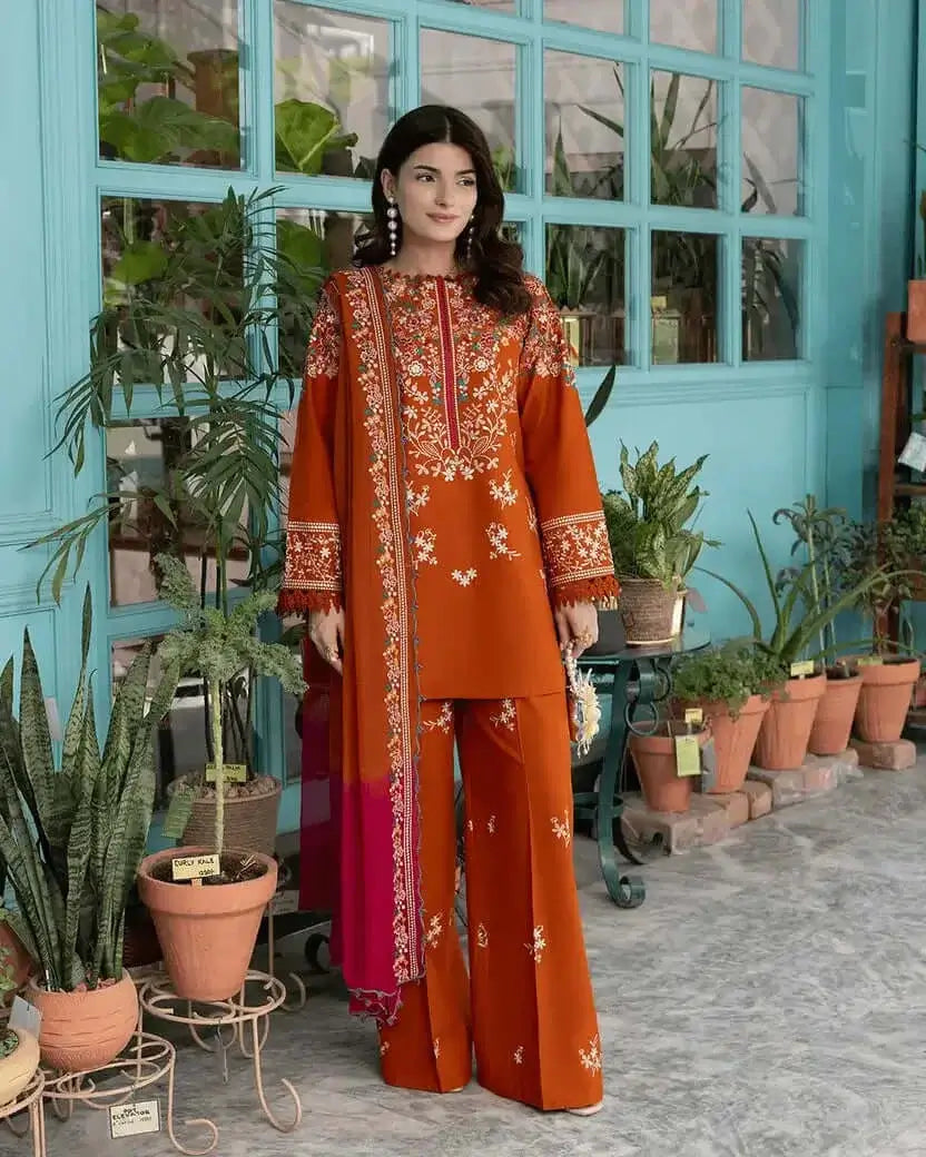 3 Piece Unstitched Heavy Embroidered Dhanak Suit with Printed Wool Shawl