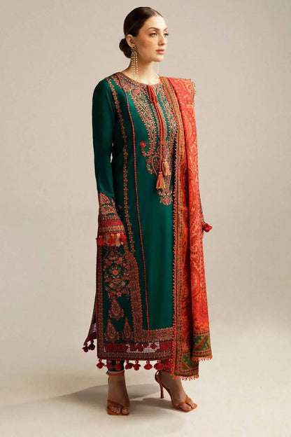 3 Piece Unstitched Heavy Embroidered Dhanak Suit with Printed Wool Shawl