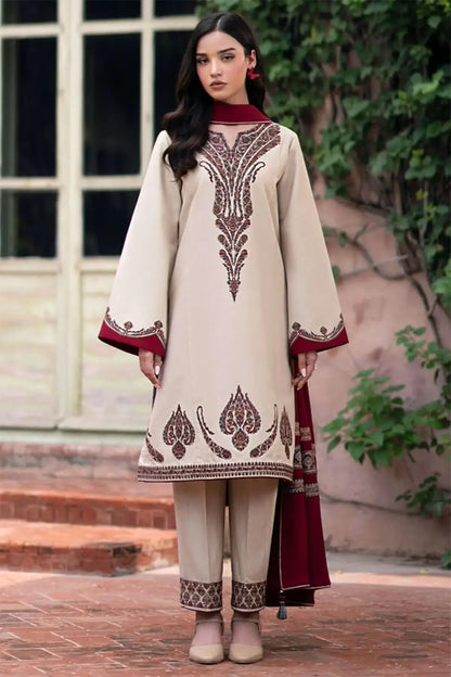 3 Piece Unstitched Heavy Embroidered Dhanak Suit with Printed Wool Shawl