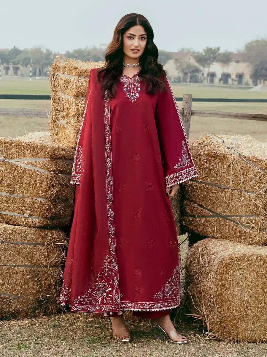 3 Piece Unstitched Heavy Embroidered Dhanak Suit with Embroidered Dhanak Shawl
