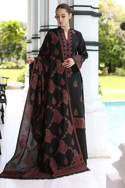 3 Piece Unstitched Heavy Embroidered Dhanak Suit with Embroidered Dhanak Shawl