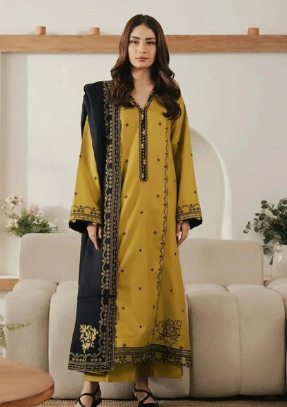 3 Piece Unstitched Heavy Embroidered Dhanak Suit with Embroidered Dhanak Shawl
