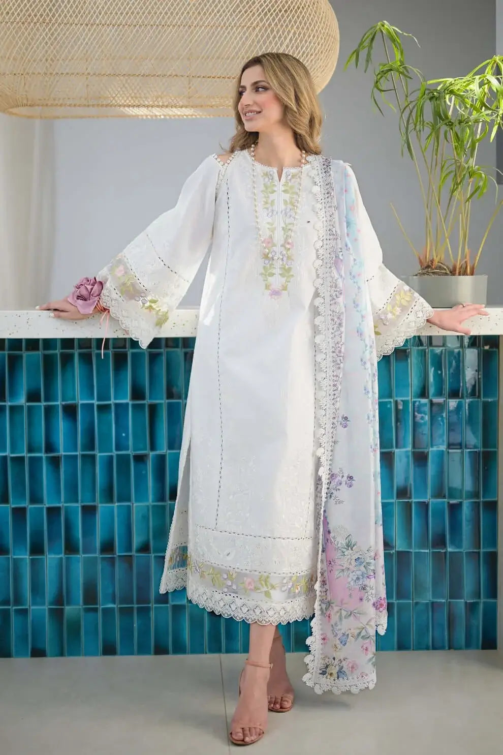 3 Piece Unstitched Heavy Embroidered Dhanak Suit with Printed Wool Shawl