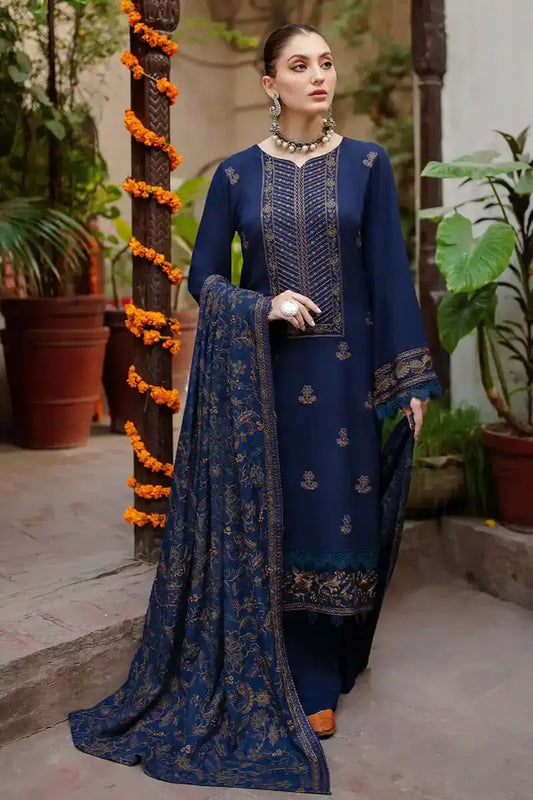 3 Piece Unstitched Heavy Embroidered Dhanak Suit with Embroidered Dhanak Shawl