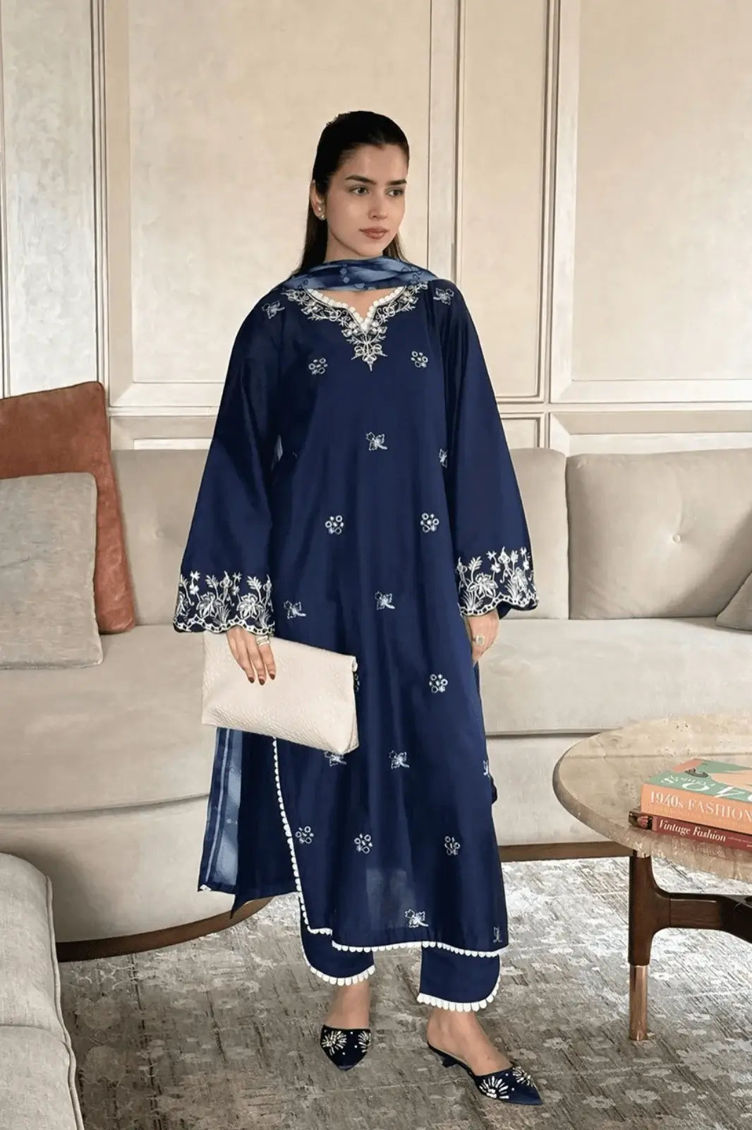 3 Piece Unstitched Heavy Embroidered Dhanak Suit with Printed Wool Shawl