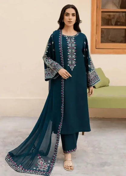 3 Piece Unstitched Embroidered Dhanak Suit with Embroidered Dhanak Shawl