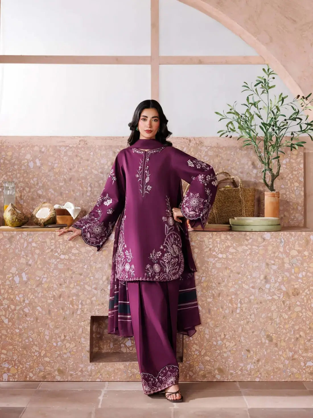 3 Piece Unstitched Heavy Embroidered Dhanak Suit with Printed Wool Shawl