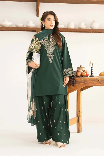 3 Piece Unstitched Embroidered Dhanak Suit with Printed Wool Shawl