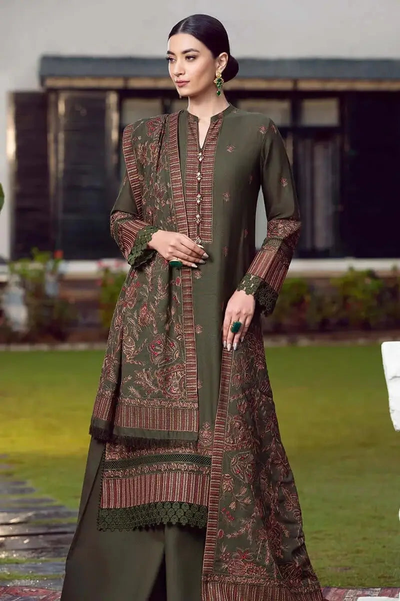 3 Piece Unstitched Heavy Embroidered Dhanak Suit with Embroidered Dhanak Shawl
