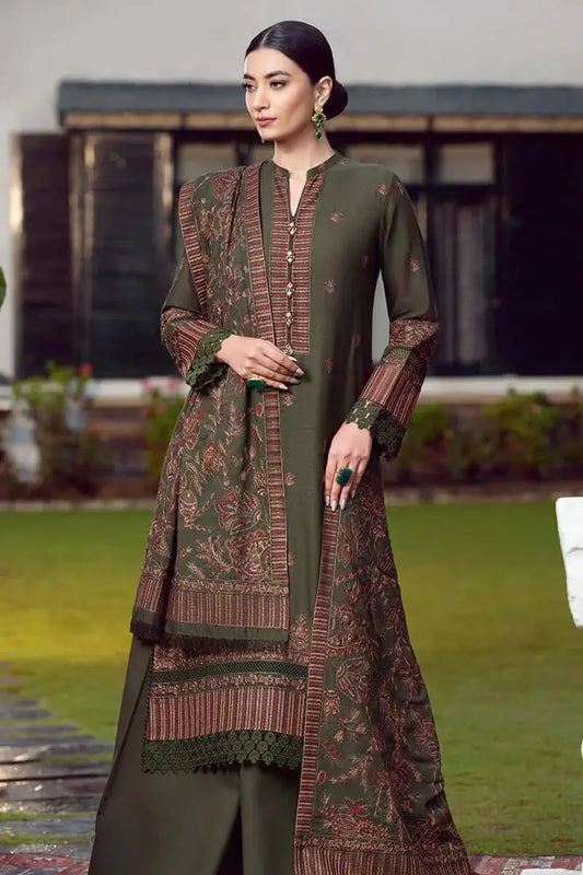 3 Piece Unstitched Heavy Embroidered Dhanak Suit with Embroidered Dhanak Shawl