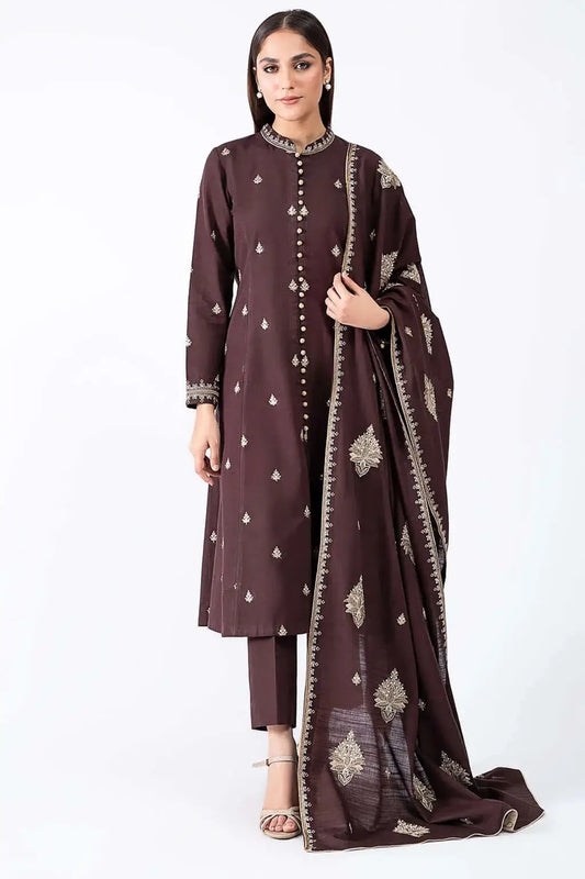 3 Piece Unstitched Heavy Embroidered Dhanak Suit with Embroidered Dhanak Shawl