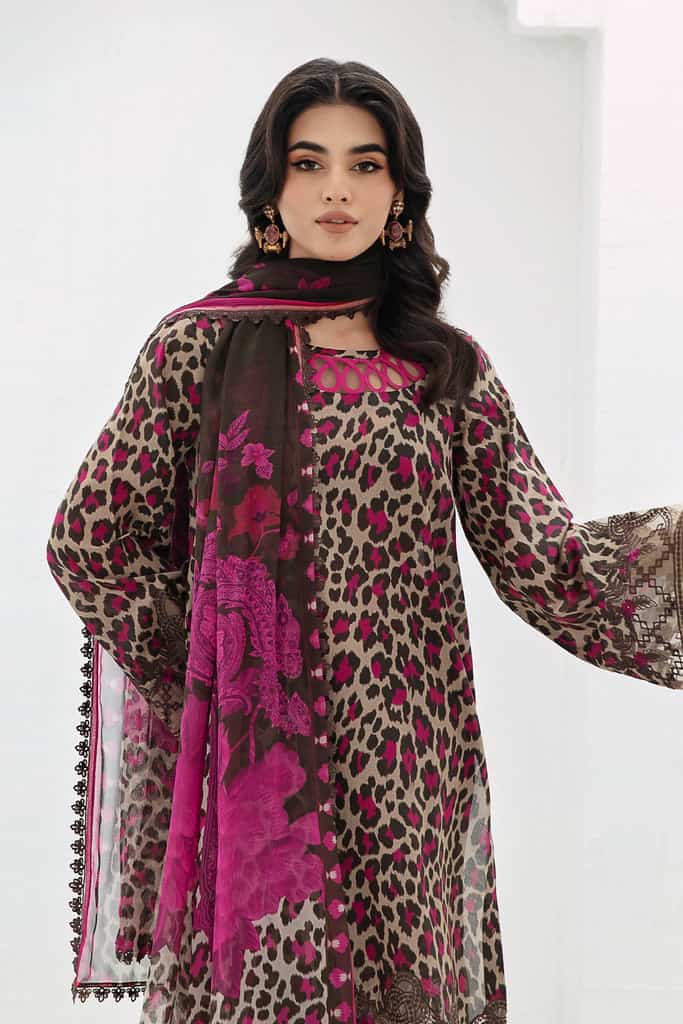 3 Piece Unstitched Embroidered Lawn Suit with Fine Printed Lawn Dupatta